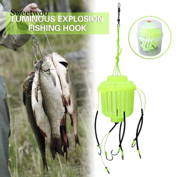 

7pcs fishing hooks explosion carp with luminous bait basket cage weight
