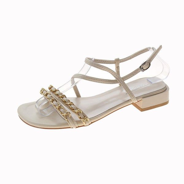 

one-line buckle low-heel 2021 summer toe open-toe heel bottom square sole rubber pu sandals, Black