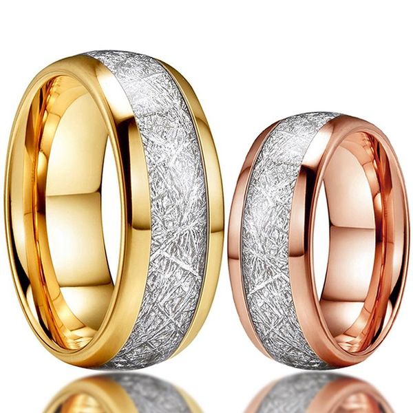 

wedding rings fashion stainless steel rose gold / color ring for men vintage meteorites pattern engagement band domed comfort fit, Slivery;golden