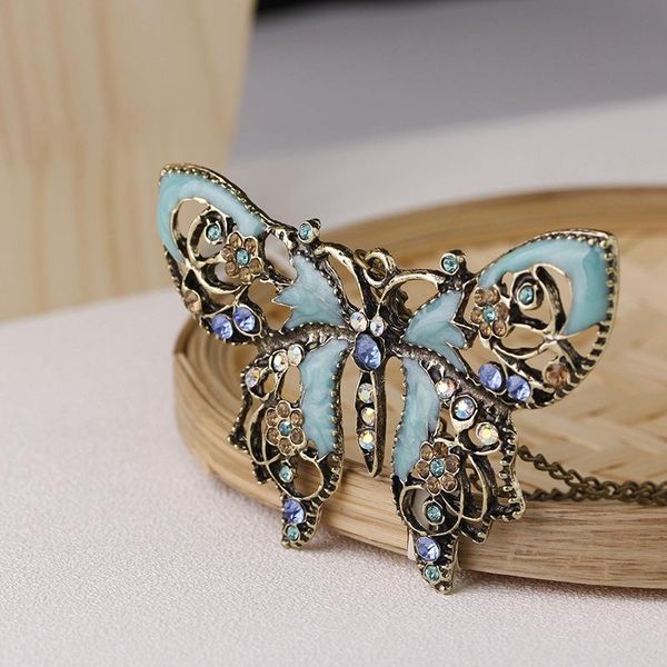 

chains european and american retro hollow rhinestone butterfly sweater chain necklace jewelry accessories for women, Silver