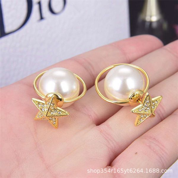

d home / dijia's selling full diamond five angle pearl earrings s925 sier nail jewelry for women0iqn, Black