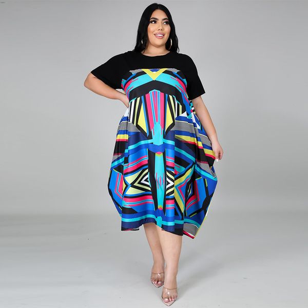 

casual dress xl-5xl plus size african for women dashiki midi fashion patchwork printing short sleeve africa cloth 8ysq, Black;gray