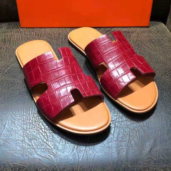 

luxury men's big brand beach slippers leisure fashion outdoor leather sandals home indoor 60% off store online, Black