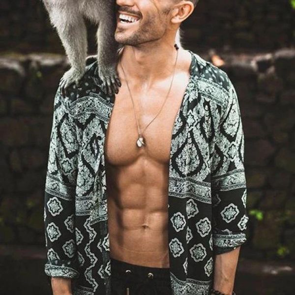 

men's casual shirts printed long-sleeved shirt fashion holiday style top, White;black