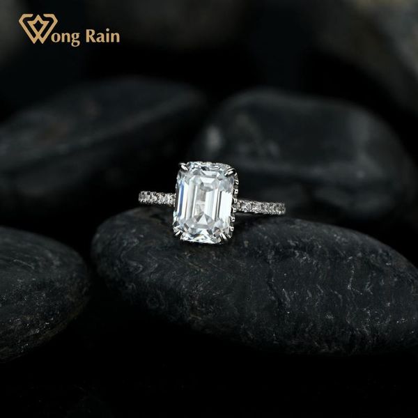 

wong rain 925 sterling silver emerald cut created moissanite gemstone wedding engagement classic rings fine jewelry wholeslae cluster, Golden;silver