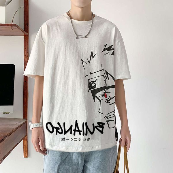 

men's shirt short fashion brand cartoon half sleeve clothes summer trend men's t-shirt, White;black