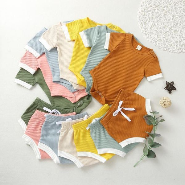 

clothing sets 2pcs born infant baby girl set solid cotton short sleeve romper shorts outfit 0-24m1, White