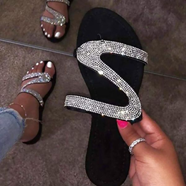

pair women sandals platform woman fashion female shoes summer rhinestone flip flop, Black