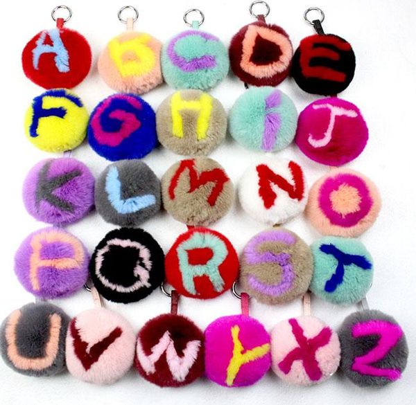 

keychains a~z 10cm real rex fur ball keychain pompons keyring pom key chain for charmbag pendant, Silver