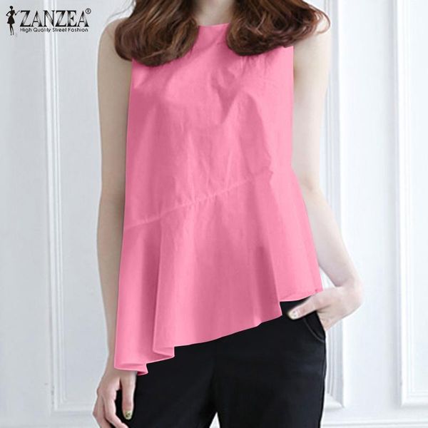 

women's blouses & shirts fashion casual loose o neck blouse zanzea solid irregular women elegant sleeveless ruffle tunic 2021 summer l, White