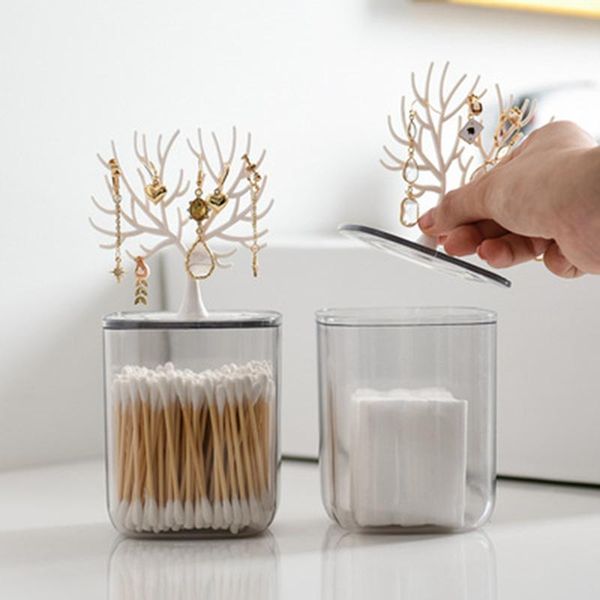 

storage boxes & bins multifunctional creative cotton swab box toothpick cosmetic ear studs earrings necklace hanger makeup organizer