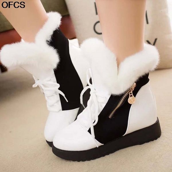 

boots winter cotton women's european and american lace plus velvet warm snow low elevator shoes wholesale nwhh, Black