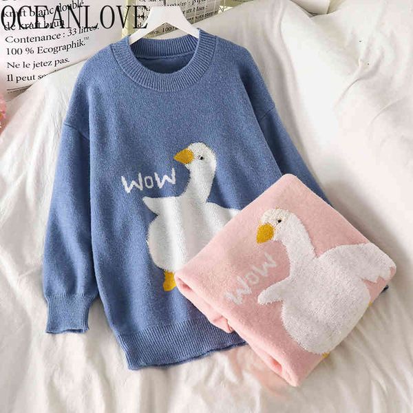 

cartoon duck winter clothes woman sweaters cute autumn jacquard warm pull femme preppy jerseys mujer 19035 210415, White;black