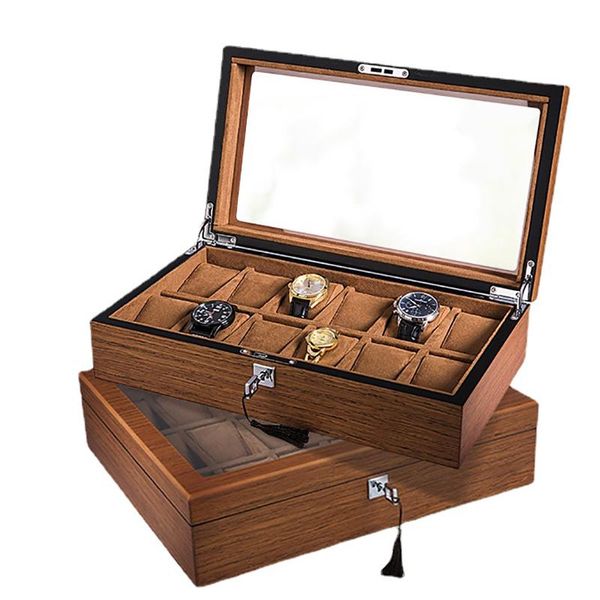 

watch boxes & cases wooden box organizer for men 12 slots brown large mechanical case pillows jewelry storage with lock gift, Black;blue