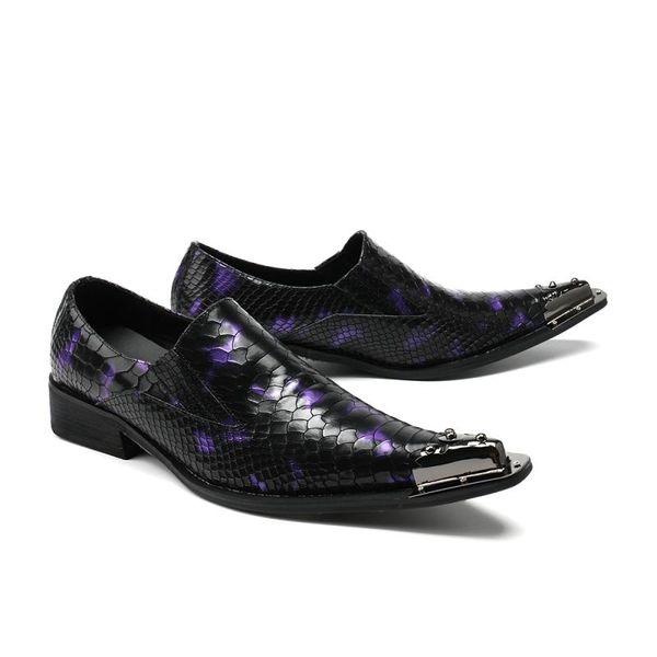 

chaussures homme men snake skin formal shoes purple genuine leather iron pointed toe loafers for men dress office oxford shoes, Black