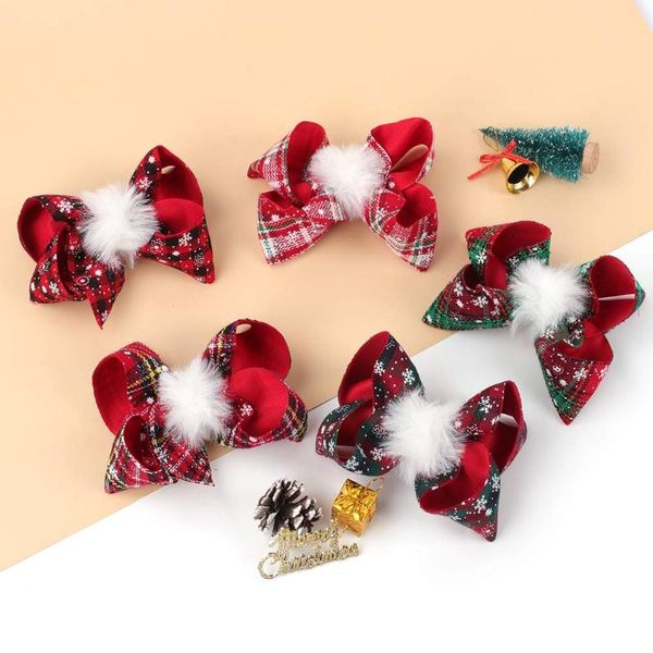 

hair accessories cn 5 inch christmas bow clips for kids girls baby toddler child hairpins head festival headwear, Slivery;white