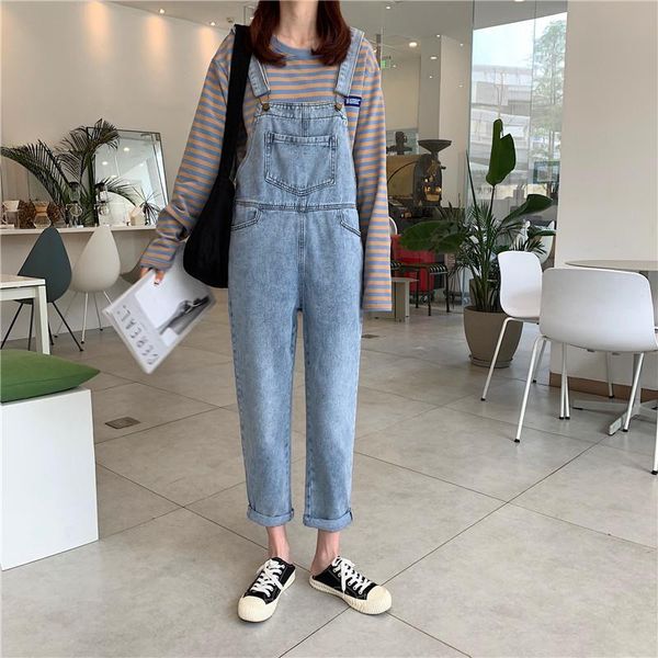 

women's jumpsuits & rompers women fashion blue denim bib pants big pocket sleeveless overalls student straps jeans retro loose casual r, Black;white