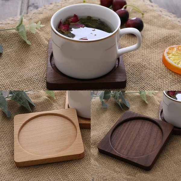 

tea coffee cup pad placemats decor walnut wood coasters durable heat resistant square round drink mat 1 pcs bowl teapot mats & pads