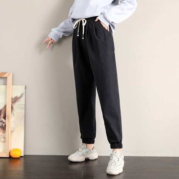 

women's pants & capris winter i see elastic waistline sweatpants loose legs plus size, Black;white