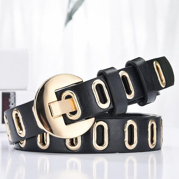 

belts 2021 women's faux leather belt female hollow fashion authentic wild student jeans trend personality women, Black;brown