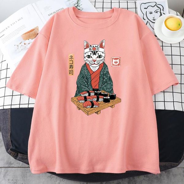 

women's t-shirt japan ukiyo e style cat printed female tshirt breathable t shirt simple brand oversized s-xxxl womens tshi, White