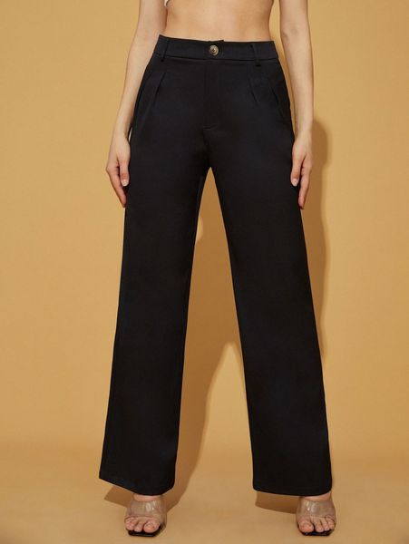 

solid wide leg pants 15qx#, Black;white