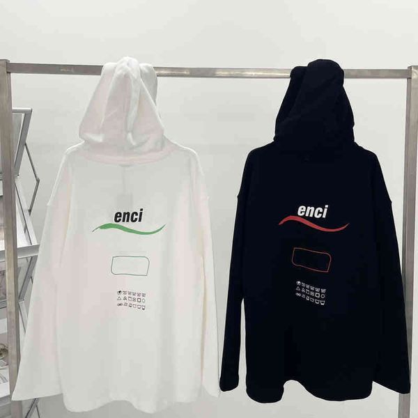 

2022 factory wholesale new model letter wave print hooded sweater women's autumn couple loose large pullover terry long sleeve coat, Black