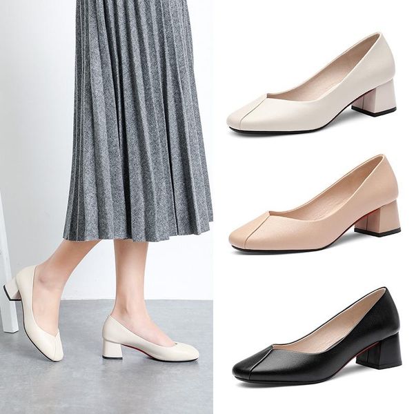 

dress shoes mnixuan classics spring women 2021 square toe slip on block high heels office ladies shallow career black shoe size 42