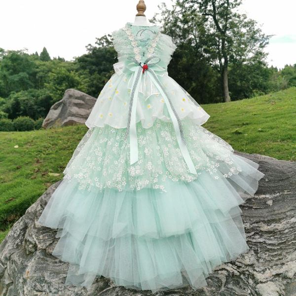 

dog apparel pet dress puppy clothes handmade princess trailing wedding for small dogs bow-knot daisy embroidery chihuahua