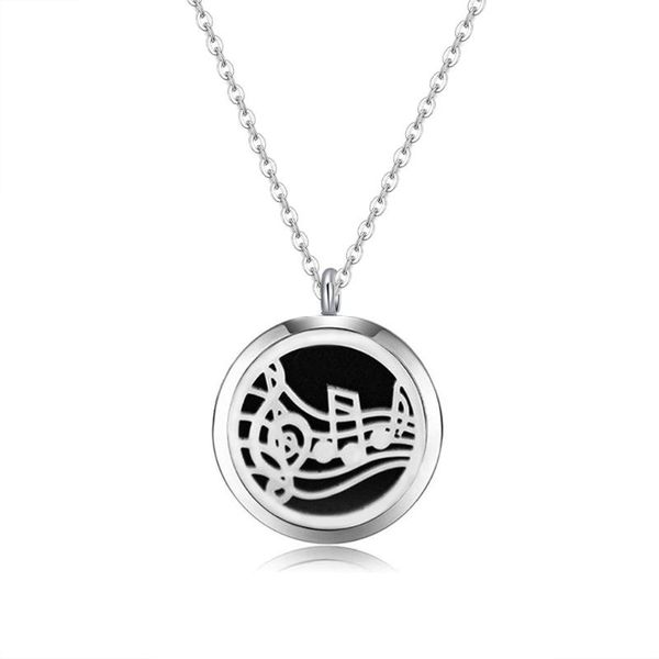 

pendant necklaces 10pcs silver color music symbol (30mm) / essential oils 316l s.steel perfume diffuser necklace