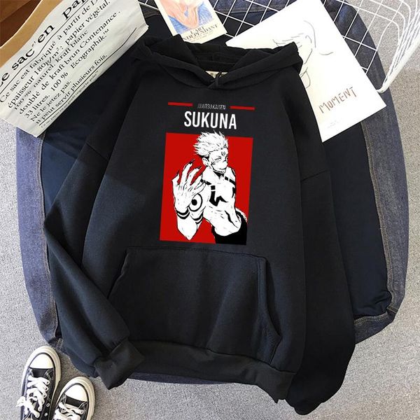 

men's hoodies & sweatshirts jujutsu kaisen winter anime print sweatshirt unisxex men women fashion oversized harajuku hip hop pullover, Black