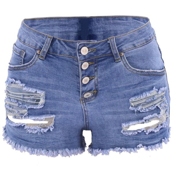 

denim ripped shorts 2021 european and american slim wash women women's jeans, Blue