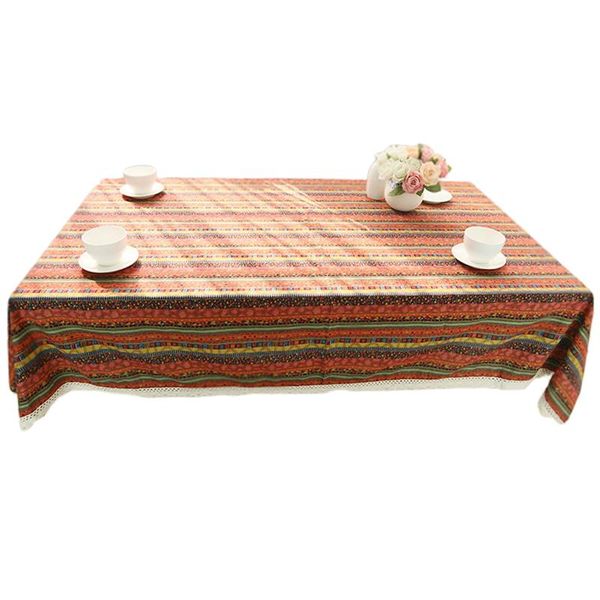 

table cloth classical linen cotton tablecloth rectangle colorful striped dust proof covers lace edge home decoration