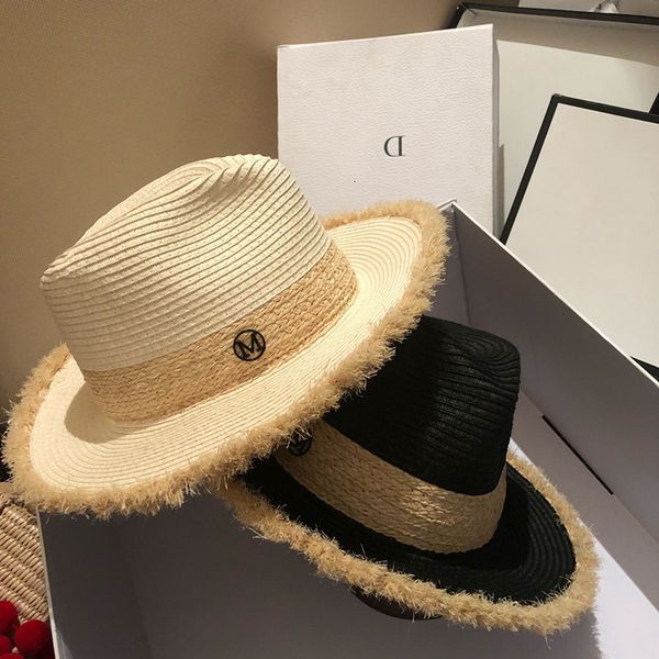 

women's panama standard beach straw jazz hat color matching summer sun shading versatile neutral flat top, Yellow