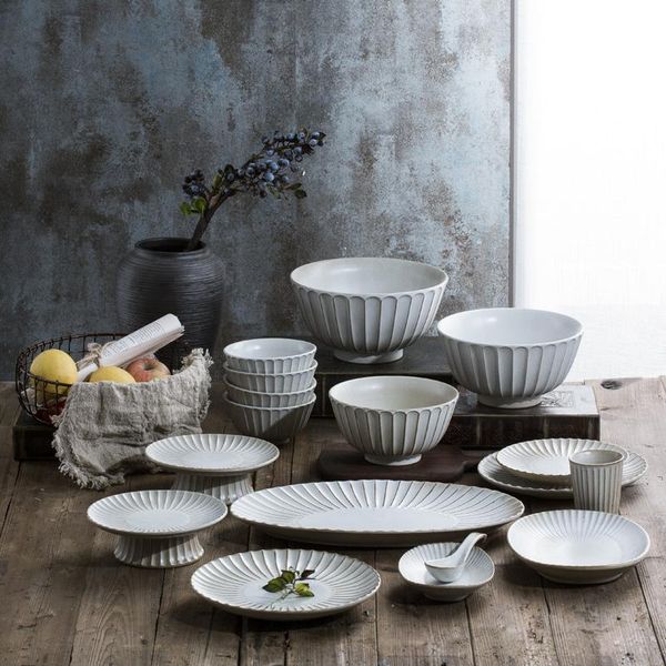 

solid color plate set japanese style simple porcelain dinner sets soup bowl tableware talerze obiadowe zestaw cutlery dj60ps dishes & plates
