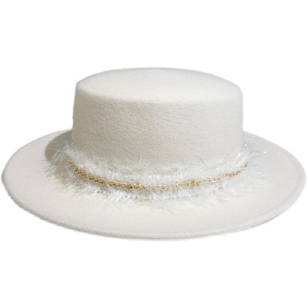 

wide brim hats wool100% fedoras for women man fashion flat hat wedding luxury fether belt autumn winter, Blue;gray