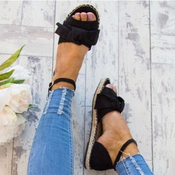 

sandals summer women fashion bowtie gladiator open toe roma woman beach casual flat shoes black big size ladies iukv