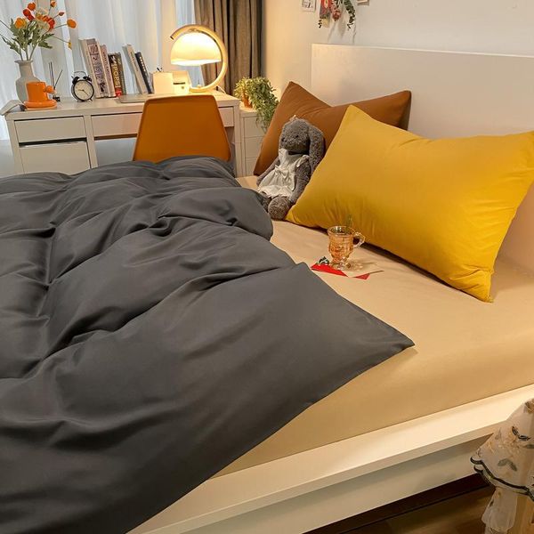 

bedding sets ins mix 4 piece set simple style advanced pure dark grey + apricot color duvet cover beding sheet matching soft oceania
