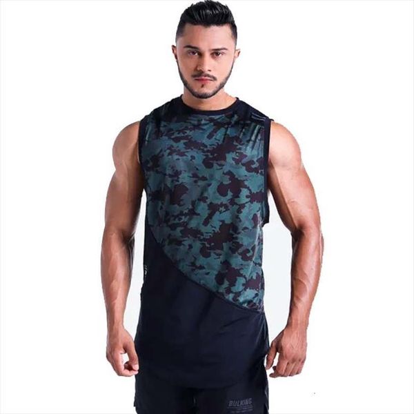 

brand clothing summer singlets mens men tank shirt bodybuilding fitness camouflage patchwork stringer tankvest, White;black