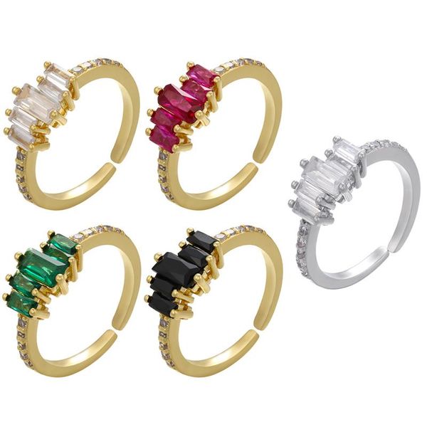 

cluster rings zhukou 1 piece 2021 gold/silver color women rectangular crystal rainbow couple fashion jewelry wholesale vj64, Golden;silver