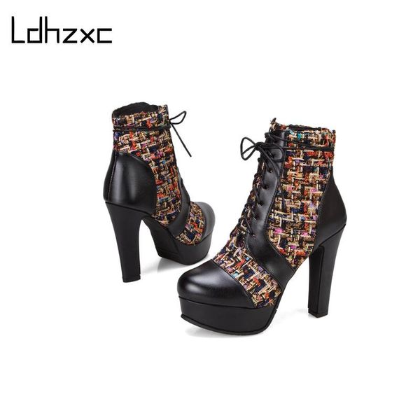 

boots ldhzxc zipper women autumn black platform motorcycle for high heels rubber soles winter shoes big size 48