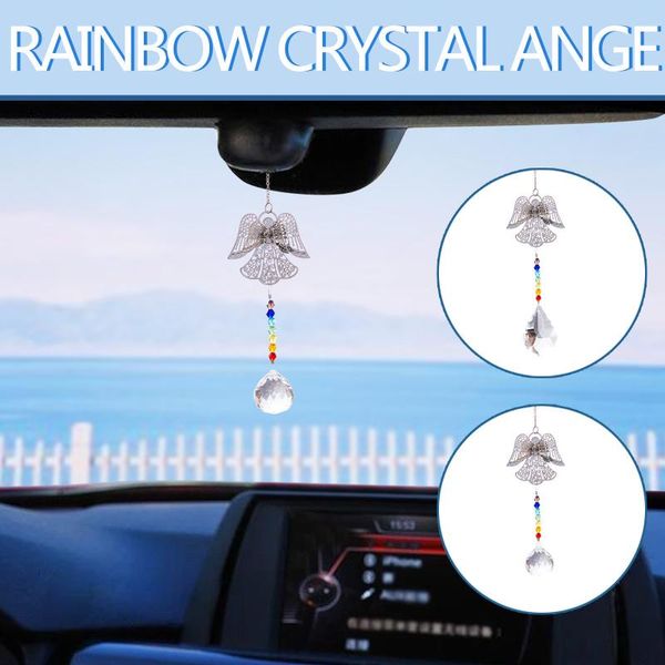 

decorative objects & figurines modern rainbow crystal angel chakra suncatcher car charm pendant ornament rear view mirror decoration supplie