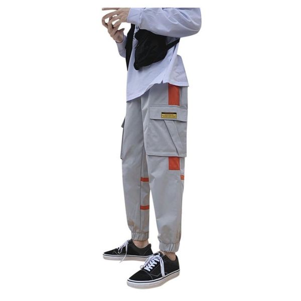 

men's pants klv men autumn fashion style individual pure color overalls nine-minute trousers pant side pocket, Black