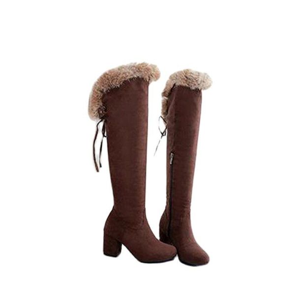 

boots 2021 women's shoes temperament warm winter high heels over-knee long snow-boots with fur models plus size 43, Black