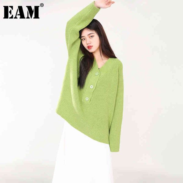 

[eam] green big size knitting sweater loose fit v-neck long sleeve women pullovers fashion autumn winter 1y17306 210512, White