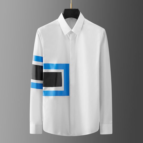 

business shirt deluxe and arm hem geometric pressure printing fashion brand light luxury slim high-end men's top, White;black