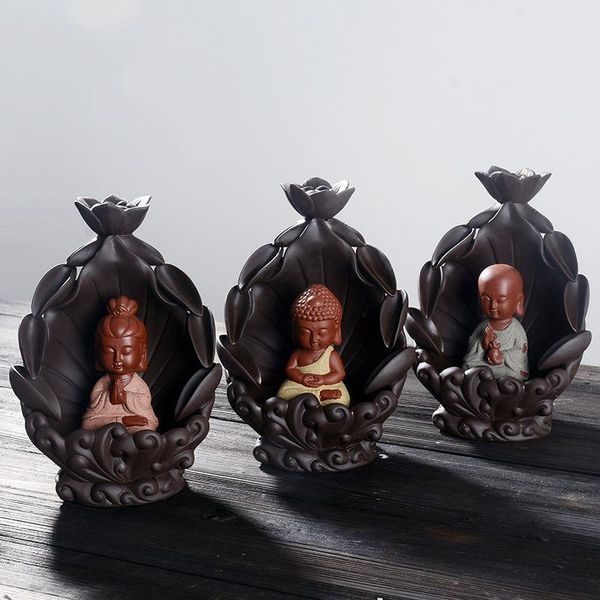 

fragrance lamps backflow incense burner ceramic little monk stick holder smoke waterfall buddha censer decorative