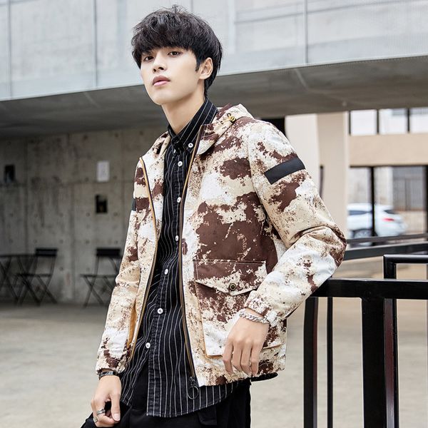 

fashion jacket men's coat camouflage trend in spring and autumn of 2021, Black;brown