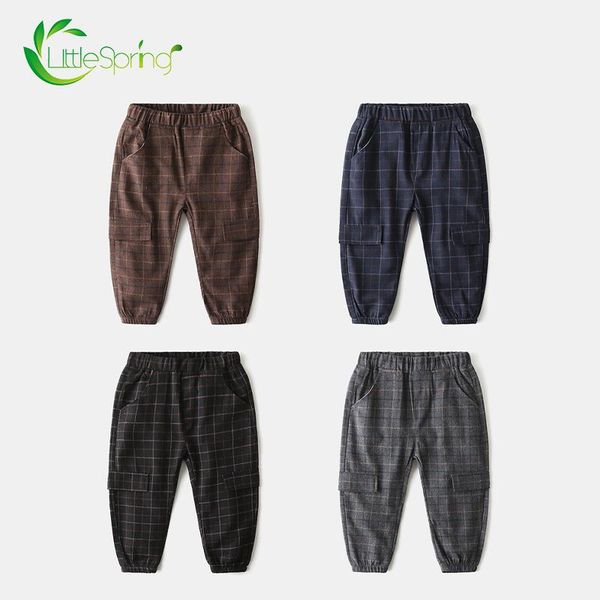 

trousers littlespring boys plaid harem pants pockets kids spring and autumn casual full length bottoms children clothing, Blue