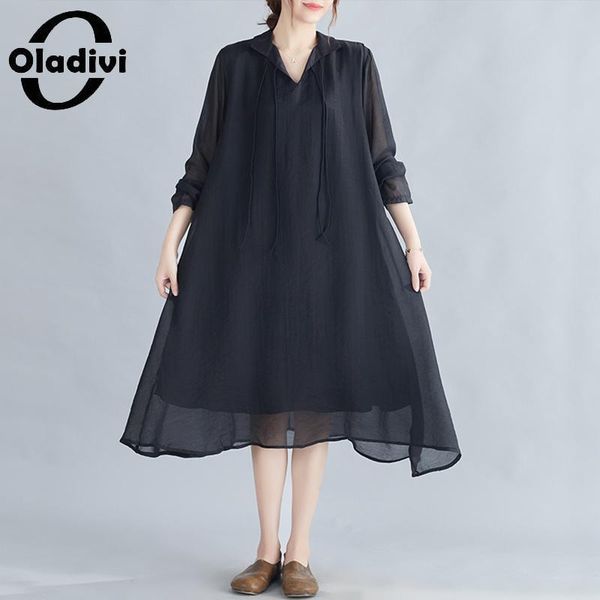 

casual dresses oladivi 2021 spring autumn long sleeve dress oversized women clothing fashion ladies loose robe vestidios 311, Black;gray